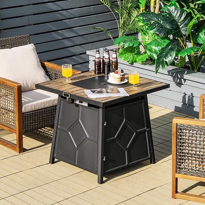 Giantex Fire Pits for Outside Outdoor Propane Fire Pit Table, 28” Patio Gas Fireplace W/Lid & Lava Rocks, 40,000 Btu, Waterproof Cover, CSA Certification, for Backyard, Deck Dinning Gas Fire Table