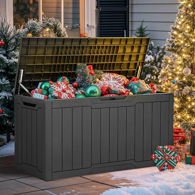 YITAHOME 100 Gallon Resin Deck Box, Weather Resistant Outdoor Storage Box, Lockable Indoor Outdoor Storage for Supplies and Essentials, Dark Gray