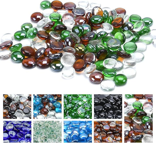GasSaf Blended Fire Glass Beads for Outdoor Fire Pit, Fireplace, Replaces Existing Gas Logs & Lava Rocks, 3/4 Inch Glass(20 Pound)(Green, Amber, Crystal Clear Luster)