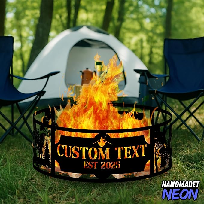 Personalized Fishing Fire Pit Ring 360 Degree, Custom Outdoor Fisherman Round Firepit, Pits Gifts for Wood Burning, Fireplace, Camping Essentials, Bonfire, Raised Garden Bed
