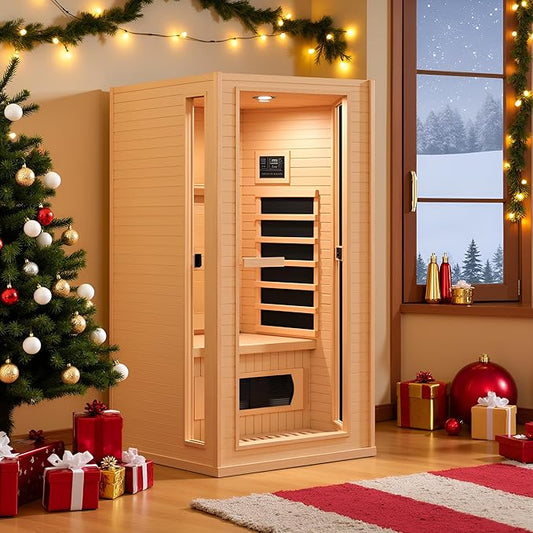 Infrared Sauna for Home, 1 Person Full Spectrum Infrared Sauna, Indoor Dry Roomy Sauna with Rapid Heating 4 Carbon Panels&1 Carbon Tube, 7 Color Therapy Lights, 110V