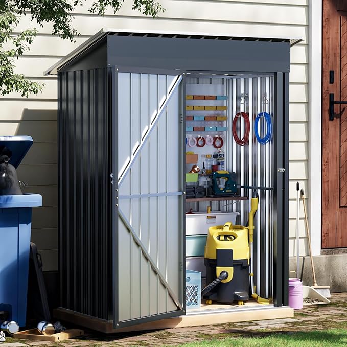 3x5 FT Outdoor Metal Storage Shed with Floor Frame, Single Door, 1 Clear Window, Tool Shed for Garden, Patio, Backyard