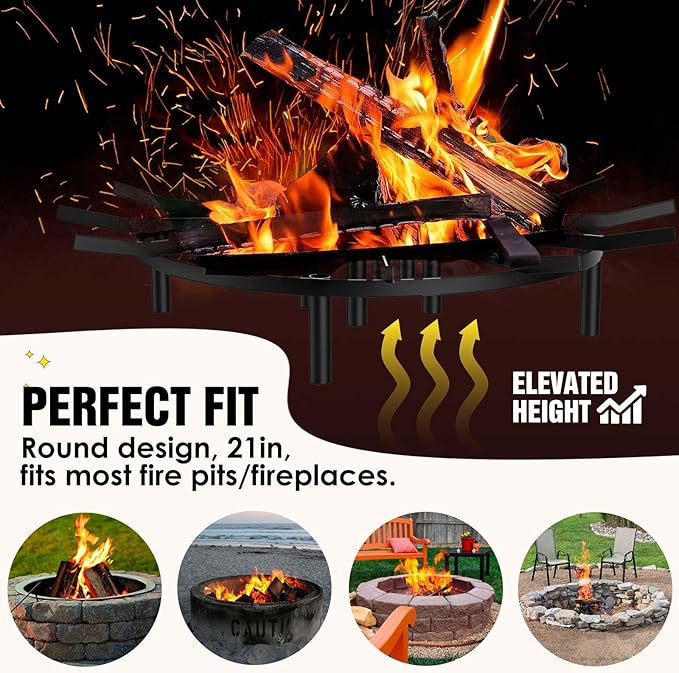 24in Heavy Duty Fire Pit Grate Round, Decorative Wood-Burning Lift Grate Pit, Heat-Resistant,Heavy Duty Firepit Grate for Outdoor Campfires, Fireplace Woodstoves and Outdoor Camping Firepits