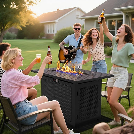 Black Propane Fire Pit Table, 50000 BTU Gas Fire Pits Table with Removable Lid and Lava Rock, Rectangular Fire Table with Cover, Ideal for Dining or Party on Patio, 43'', Garden, Yard