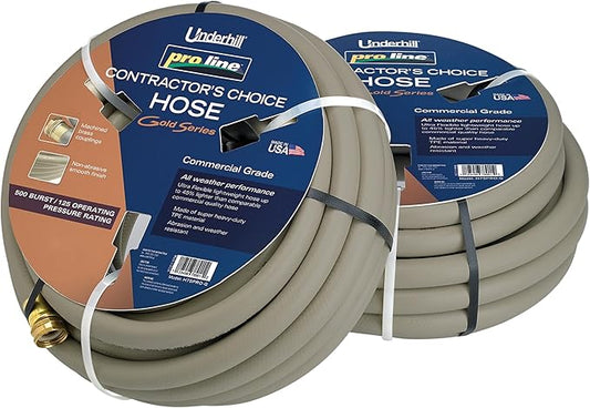 Underhill Proline Gold Series Commercial Garden Water Hose 75 ft, Lightweight, Heavy-Duty, Flexible, Kink Free, Industrial, 500 psi, H58-075PR0-G 5/8" x 75', Gold