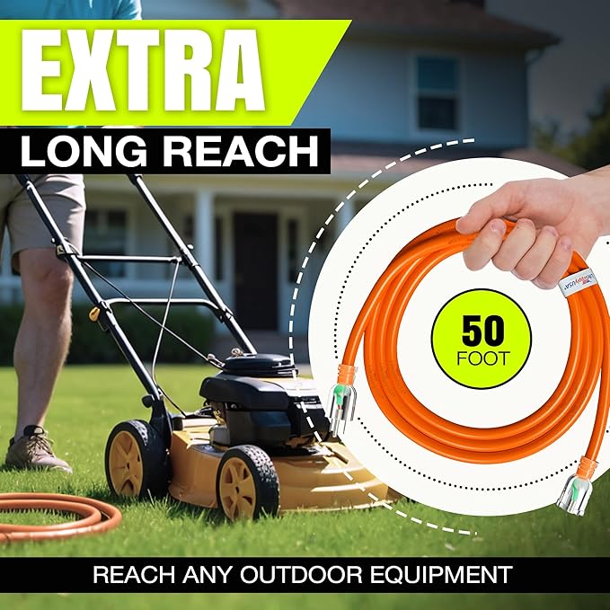 50ft Outdoor/Indoor Extension Cord 16/3 Gauge Heavy Duty 3 Prong SJTW, Waterproof, Flexible Cold-Resistant Long Power Cord,13A 125V 1625W, Orange by LifeSupplyUSA