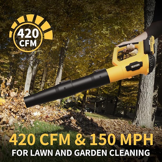 LEAPUL Leaf Blower, 21V Electric Cordless Leaf Blower, 2 X 2.0Ah Batteries and Charger Included, Lightweight Leaf Blower for Patio Cleaning, Lawn Care, Blowing Leaves and Dust, etc. LP69, Yellow