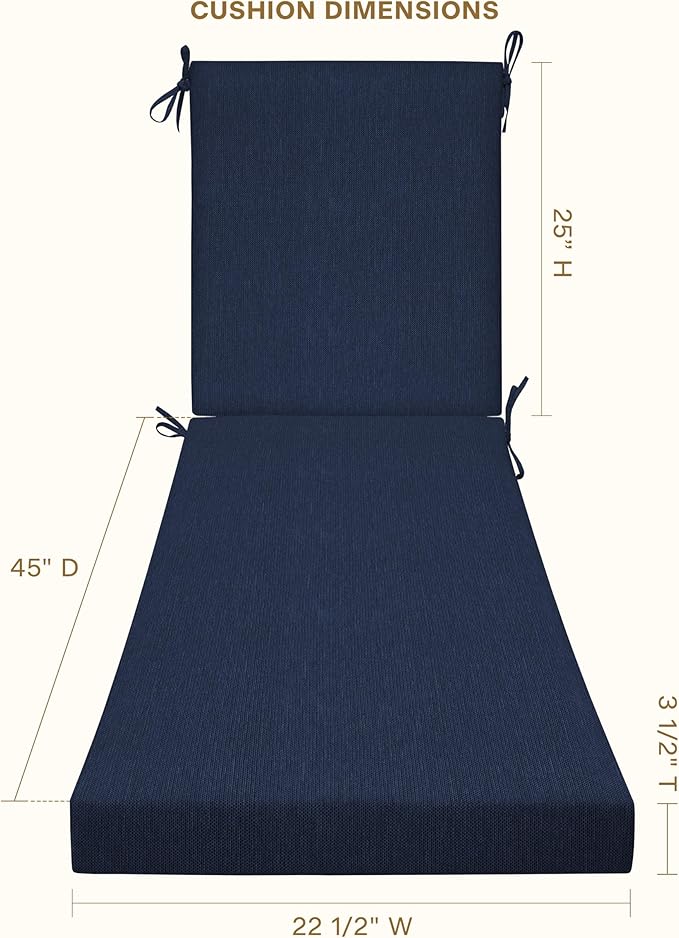 Honeycomb Outdoor Heritage Chaise, 22.5" W x 70" L, Textured Solid Indigo Blue Chair Cushion for Patio Furniture
