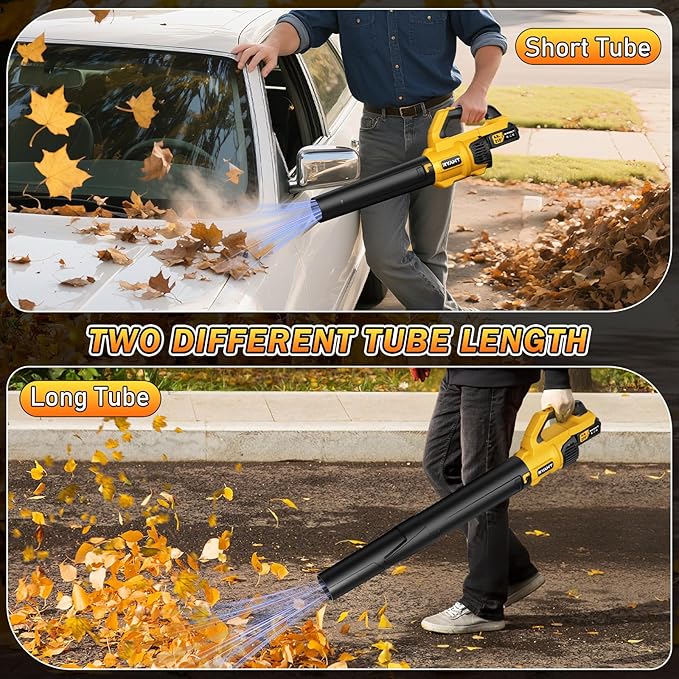 RYAHT Leaf Blower Cordless, 21V Powerful Electric Leaf Blower with 2 X 4.0Ah Batteries and Charger, 2 Speed Modes, Handheld Lightweight Leaf Blowers for Lawn Care, Patio, Dust, Blowing Leaves, Yellow