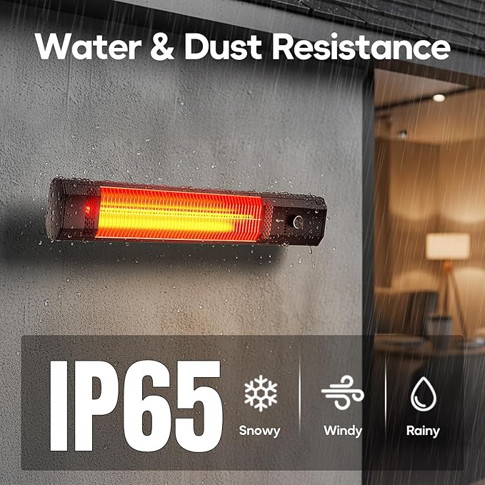 Wall Mounted Outdoor Patio Heater,Space Heater for Garage Backyard Room Indoor,1500W Fast Electric Infrared Heater with Remote Control,9H Timers,Waterproof,Child Lock,Large