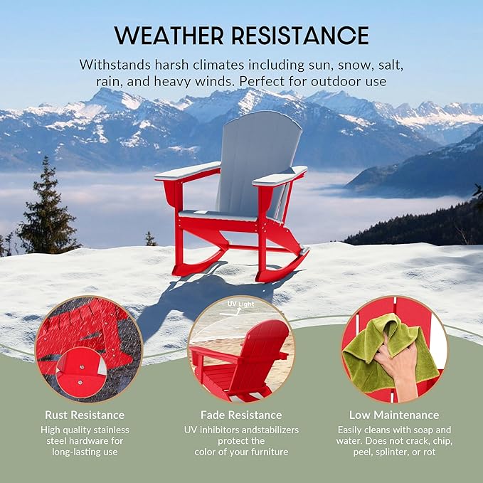 WestinTrends Malibu Outdoor Patio Porch Rocking Adirondack Chair (Set of 4), Red