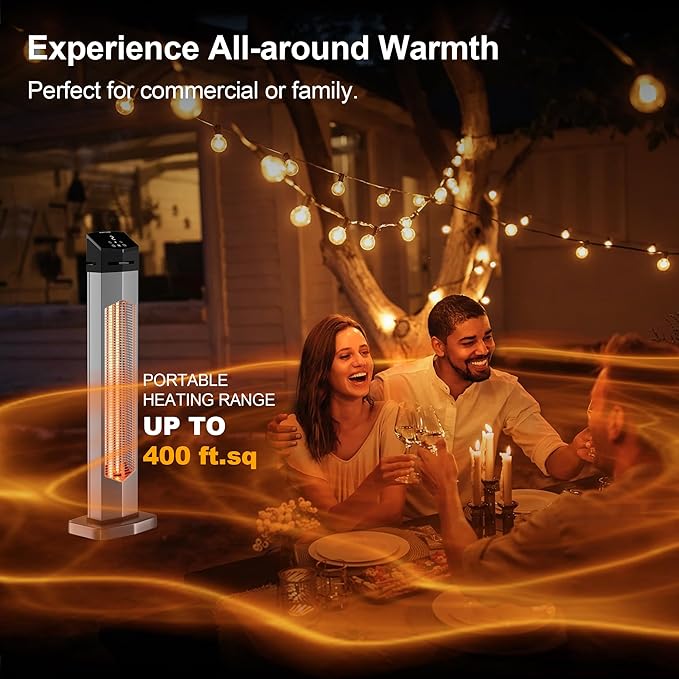 Outdoor Heaters for Patio,1500W Electric Infrared Radiant Heater with Remote,37IN Portable Tower Space Heater with 12H Timer,Tip-over Protection for Garage,Backyard,Porch,Indoor,Silver-white