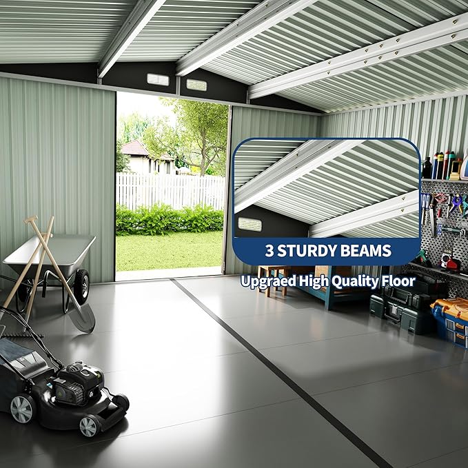 8x10 FT Metal Storage Sheds Outdoor with Solar Light, MetalTool Shed with Lockable Door, MetalYard Sheds Garden Shed Kit, Metal UtilitySheds Buildings with Air Vent for Backyard Garden Patio Lawn