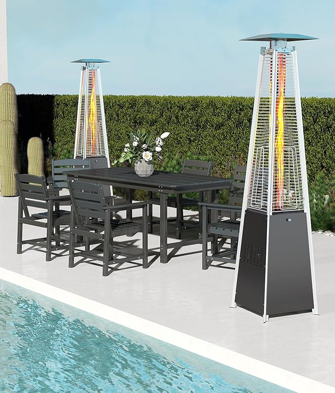 Pyramid Patio Heater,48,000 BTU Outdoor Propane Patio Heater with Detachable Wheels and Protective Cover for Terrace, Garden,Poolside.（Black）