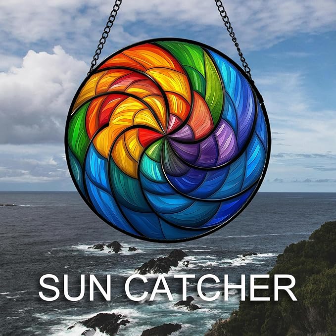 QZQCBLC Stained Glass Window Hanging Rainbow Colored Abstract Vortex Large 15" - Suncatcher Door Garden Sun Catcher Home Decor Birthday Christmas for Woman Nana Friend Men