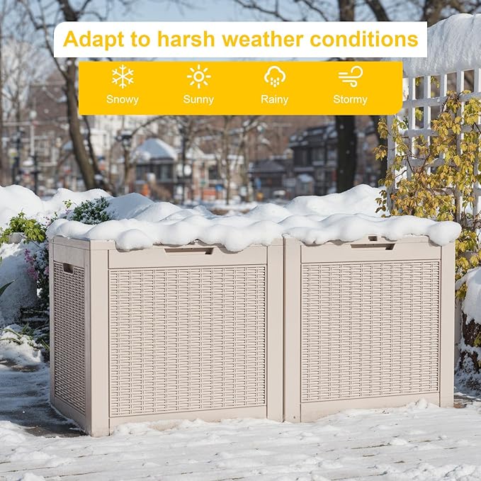 31 Gallon Deck Box Large Outdoor Storage for Patio Furniture,Outdoor Cushions,Garden Tools and Pool Supplies,Waterproof,Resin,Lockable(Grey)
