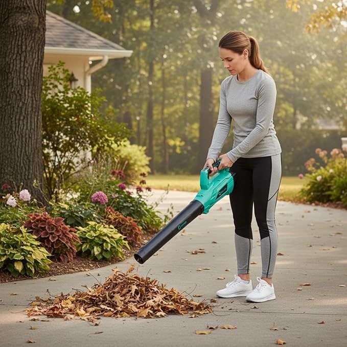 Garvee Brushless Leaf Blower Cordless- 20V Electric Leaf Blower & 2 Speed Mode, 1 * 4.0Ah Battery Powered, 1*Charger Leaf Blowers for Lawn Care, Blowing Leaves, Patio, Dust 750 CFM w/ 4.0Ah