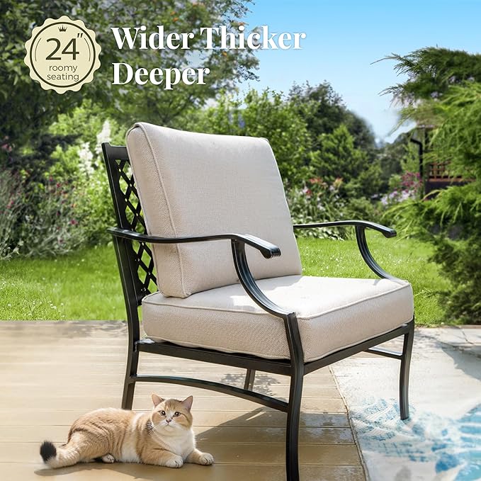 Patio Furniture Set 6 pcs, Outdoor Patio Furniture, 1 X 3-Seat Sofa, 2 X Single Chairs, 2 X Rocker Chairs, 1 X Coffee Table and 5.75" Extra Thick Cushion, Patio Conversation Set,Beige