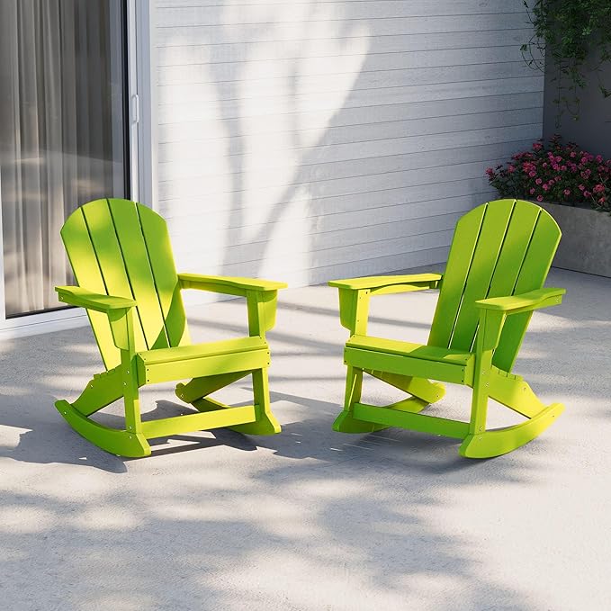 WestinTrends Malibu 2 Piece Set Outdoor/Patio Poly Adirondack Rocking Chairs (2 Seater), Lime