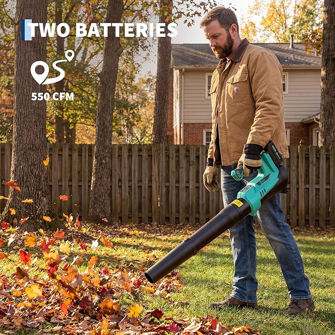 Cordless Leaf Blower - 550CFM & 150MPH, Electric Leaf Blower 2 * 2.0Ah Battery, 20V Blowers Cordless, Lightweight Battery Blowers for Lawn, Patio, Yard, Garden, Outdoor
