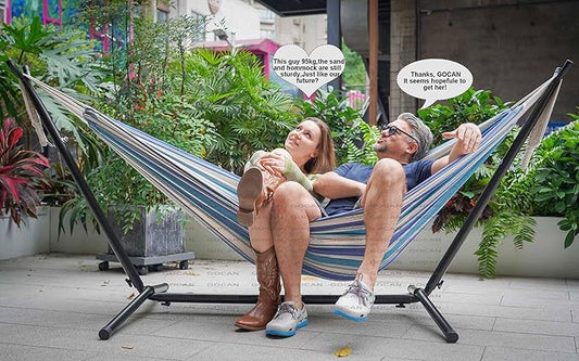 GOCAN Double Hammock 2 Person Extra Large 330X150cm Load Capacity 600Pound Canvas Cotton Hammock for Patio Porch Garden Backyard Lounging Outdoor and Indoor XXL
