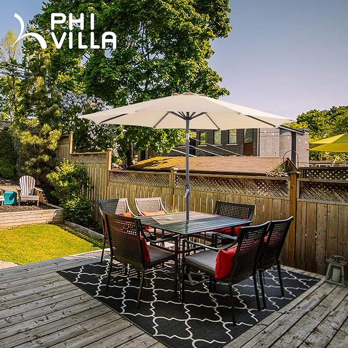 PHI VILLA 9ft Patio Umbrella Clearance, Outdoor Market Table Umbrellas with 8 Ribs and Push Button Tilt for Garden Deck & Poolside (No Base)