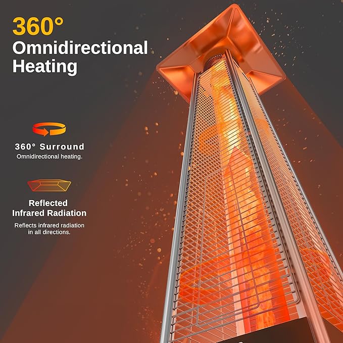 EAST OAK Pyramid Patio Heater, 48,000 BTU Outdoor Patio Heater, Quartz Glass Tube Propane Heater for Commercial & Residential, Triple Protection System, With Wheels, 2024 Upgrade, Champagne White