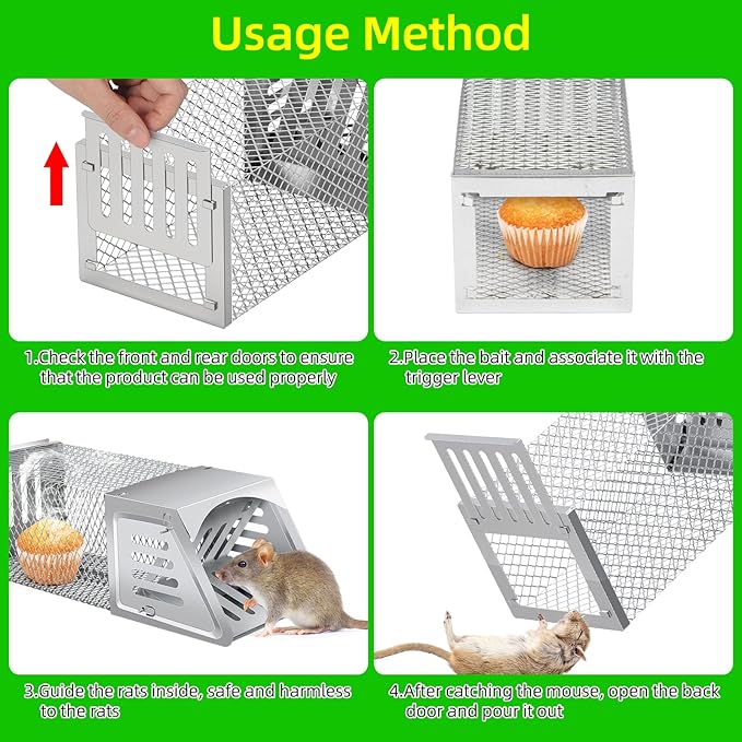 2025 Humane Rat Trap Outdoor Rodent Traps Humane Mouse Trapss Indoor Squirrel Trap,Sensitive Pedal Trigger,Metal Rat Live Animal Traps for Voles,Rodents,Mice,Moles,Chipmunk (Include Gloves&Clamps)