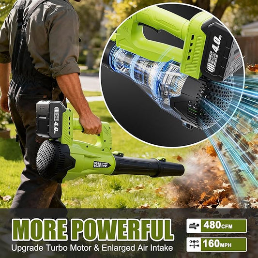 Leaf Blower, Powerful Electric Cordless Leaf Blowers with 2 x 4.0Ah Battery and Charger, Portable Handheld Battery Powered Leaf Blower, Lightweight Blowers for Lawn Care, Garden, Outdoor, Patio, Yard