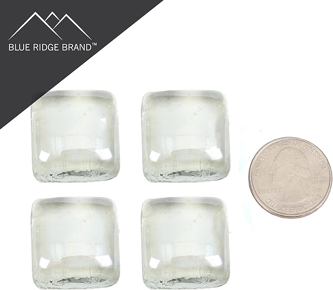 Reflective Fire Pit Glass Cubes - Professional Grade Fire Glass for Fire Pit - 1" Firepit Glass Rock - Glass Stones - Gas & Propane Fire Pit & Fireplace Glass (10 Pound, Clear)