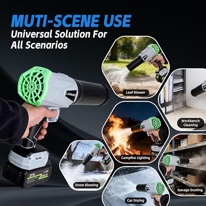 LANMEI 21V Cordless Leaf Blower with Battery and Charger, 52MPH 395CFM Electric Leaf Blower, Handheld Blower for Lawn Care & Cordless Snow Blower for Light Snow, Air Broom for Patio, Garage, Camping