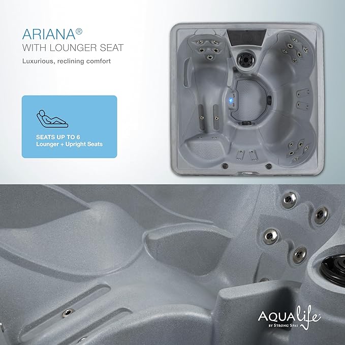 Ariana Outdoor Hot Tub, 6 Person Therapeutic Spa, 30 Jets, Underwater LED Lighting System, Insulated Spa Cover, Aqualife by Strong Spas