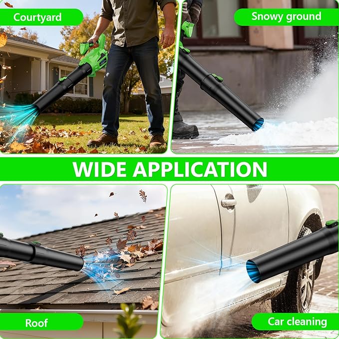 SOUSKY Leaf Blower Cordless, Battery Leaf Blower with 2 * 6.0Ah Batteries and Charger, 21V Brushless Electric Leaf Blowers with 5 Speed Levels and Turbo Mode for Lawn Care,Blowing Leaves,Yard Cleanup