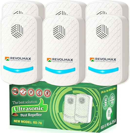 RX-24, Ultrasonic Pest Control Repeller - Electronic & Ultrasound, Indoor Plug-in Repellent - Get rid of - Rodents, Mice, Squirrels, Bats, Insects, Bed Bugs, Ants, Fleas, Spiders, Roaches (6Pack)