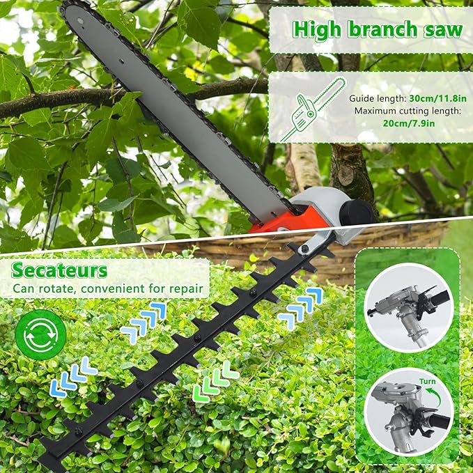 2025 New 8-in-1 Multi-Functional Trimming Tool, 52CC 2-Cycle Gas Powered Weed Eater, String Trimmer, Hedge Trimmer, Edger, Brush Cutter, Pole Chainsaw Pruner with Extension Pole (Orange-8 in 1)