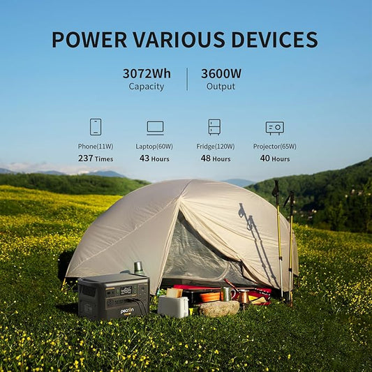 pecron Portable Power Station F3000LFP, 3072Wh Solar Generator, 3600W LiFePO4 Battery Home Backup, Fast Charging Lithium Battery with 100W USB-C Output for Home, Camping, RV, Emergency
