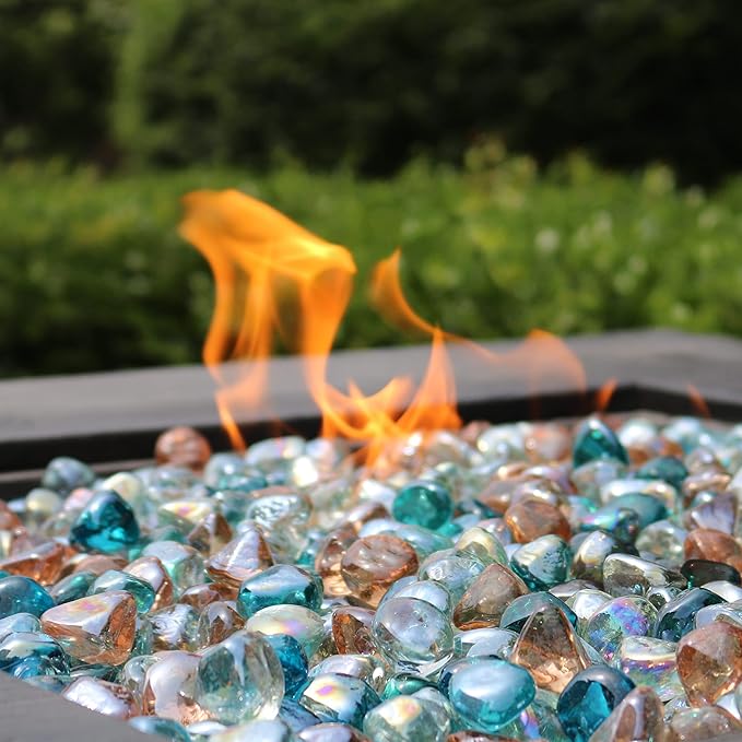 Fire Glass Diamond 1 Inch Fire Pit Glass Rocks for Propane or Gas Fire Pit (Gift Package) (20 Pounds, White/Pink Champagne/Margarita Azura Blue Blend)
