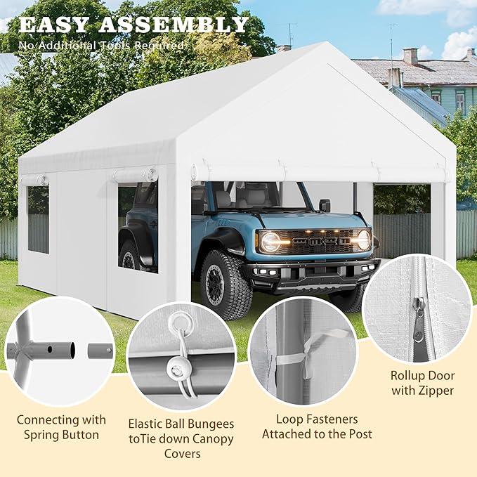 Shintenchi Carport 10' x 20' Heavy Duty Portable Garage, Car Port Canopy with Side-Opening Removable Door & Roll-Up Windows, Car Canopy for Truck,Car,Boat,Motorcycle