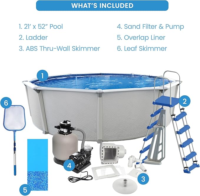 Aquarian Steel-Frame Above-Ground Pool Kit w/Pump & Leaf Skimmer, Fuzion, 21'