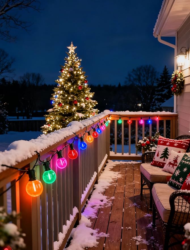 Pallerina 50Ft Outdoor Clear Multicolor Lights, LED G40 Globe Patio String Lights with 25 0.6W Colorful Bulbs(2 Spare), Outside Christmas Lights for Holiday Party Backyard Christmas