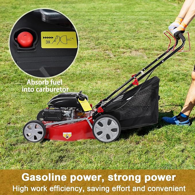Lefitap Self Propelled Gas Lawn Mower, 141cc 4-Stroke Gas Engine Weed Eater with 20" Blade, Walk-Behind Cordless Push Lawn Mowers Tractors with 50L Grass Tank, 2850RPM Red