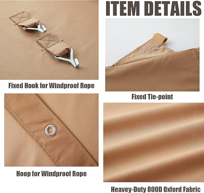 Carport Replacement Canopy Cover 12'x20' for Tent Top Garage Shelter Cover with Ball Bungees, 800D Heavy Duty Replacement Cover Waterproof & UV Protection, Not Included Frame(Brown)