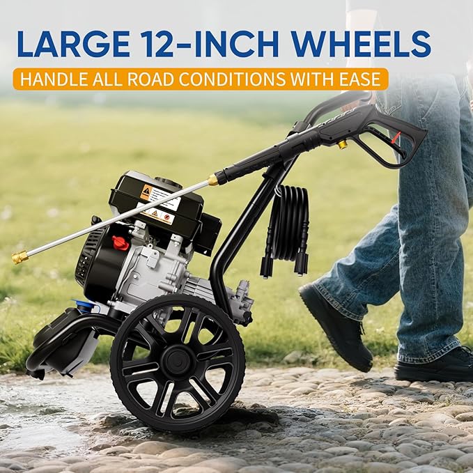 TOOLCY Gas Powered Pressure Washer 3400 PSI 2.8 GPM, 212cc Engine Gas Power Washer with Enhanced Pump, 30FT Pressure Washer Hose, Soap Tank, Pressure Gun & 5 Tips for Cars/Driveways/Homes/Patios