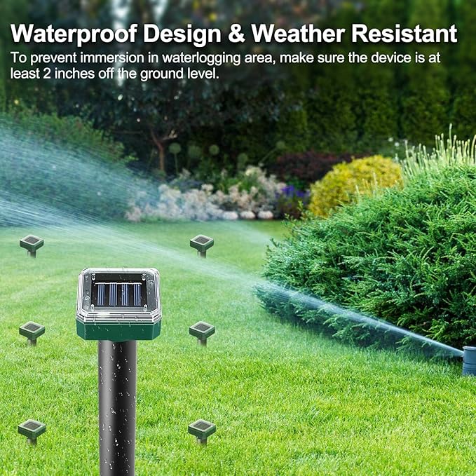 Mole Repellent Solar Powered, 10 Pack Solar Mole Repellents Ultrasonic for Vole, Snakes, Gopher, Waterproof Sonic Vole Deterrent Spikes,Snake Gopher for Garden and Yard