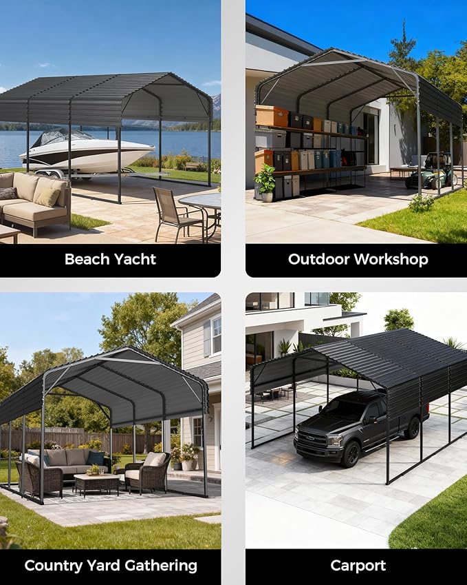12x20FT Heavy Duty Metal Carport Kit, Galvanized Permanent Shelter for Pickup Trucks, Tractors, RVs - Extra Sturdy Frame with Enhanced Anchoring System & Snow Load Capacity