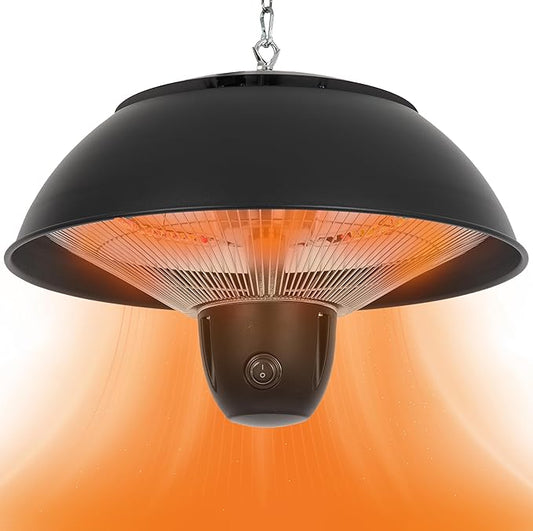 Infrared Hanging Electric Patio Heater W/Remote, Ceiling Mounted, 1500W, Indoor/Outdoor, IPX4 Water-Resistant, 360° Heat, 6.5’ Radius, 3-Second Warm-Up