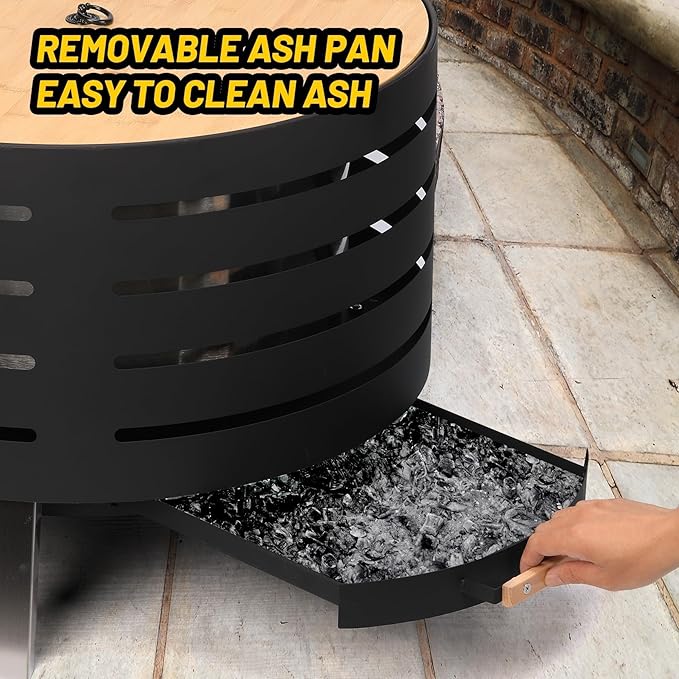 26'' Smokeless Fire Pit Stove Bonfire, Outside Stainless Steel Fire Pit Wood Burning with Ash Pan & Lid, Fire Poker and Dust Bag, Large Firepits Table for BBQ/Bonfire/Camping
