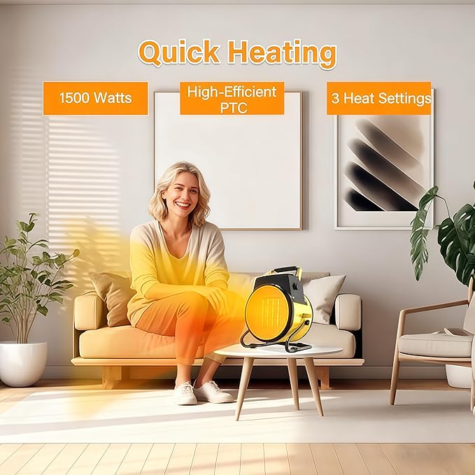 Outdoor Heater for Patio, Portable Heaters for Outdoor Use, Fast Heat PTC Ceramic Portable Heaters, Overheat, 3-Mode Electric Heater for Greenhouse, Outside, Garage, Deck & Patio