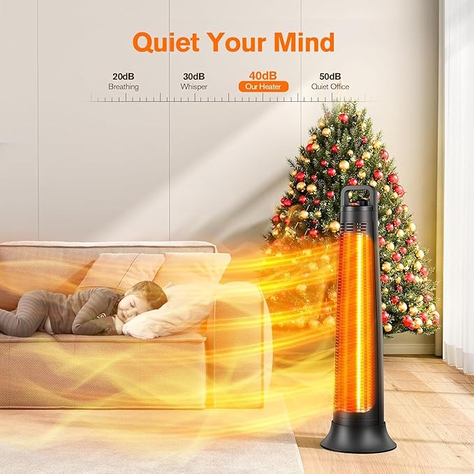 Outdoor Patio Heater, 1200W, 3S Instant Heating, Portable Infrared Heater with 60°Oscillating, 180min Timer, Tip-over & Overheat Protection, Super Quiet Electric Heater for Indoor Outdoor Use, Onyx