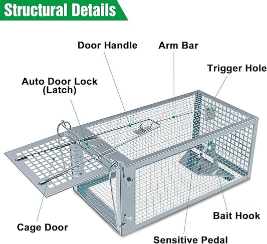 4 Packs Humane Rat Trap Outdoor, Wanqueen Humane Mouse Traps Indoor for Home, Small Rodent Chipmunk Squirrel Trap and Other Live Animal Cage Catch and Release